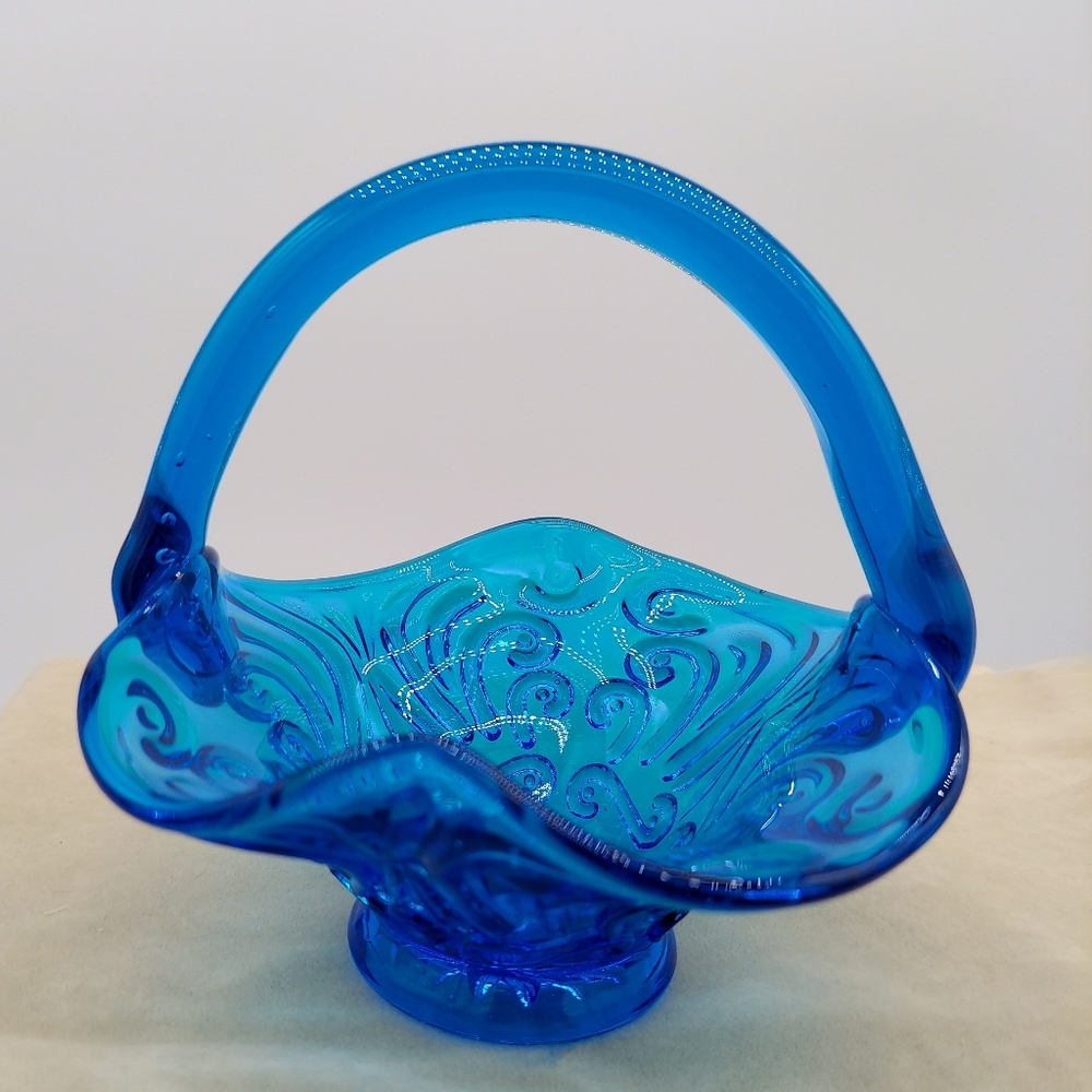 Vintage Cobalt Blue Glass Basket